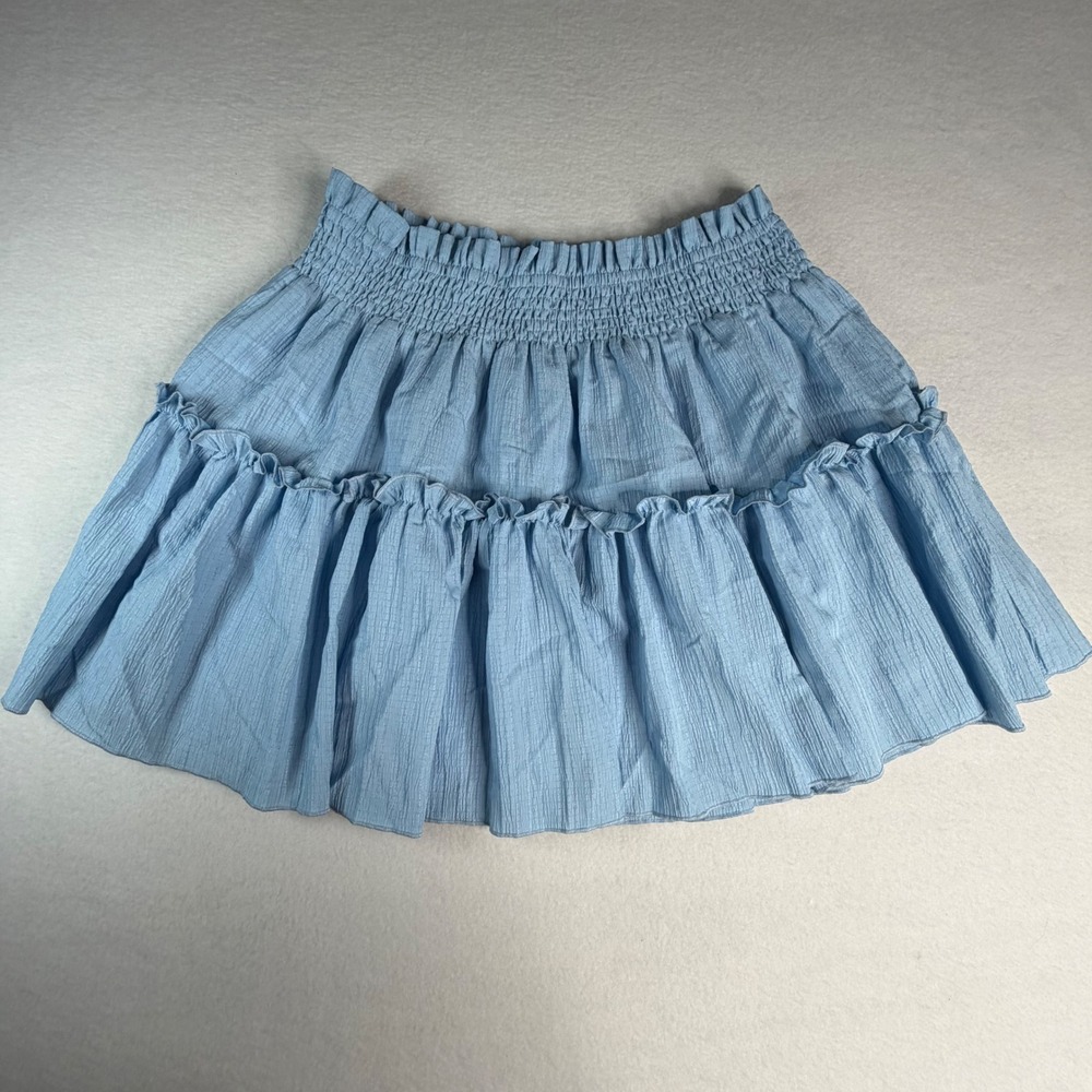 Light Blue Smocked Tiered Mini Skirt XL Textured Ruffle Flowy Summer Plus Size